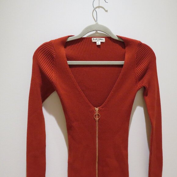 FOR LOVE & LEMONS KNITZ Annie Zipper Mini Dress in Ochre Bodycon Ribbed Size XS - Picture 4 of 16
